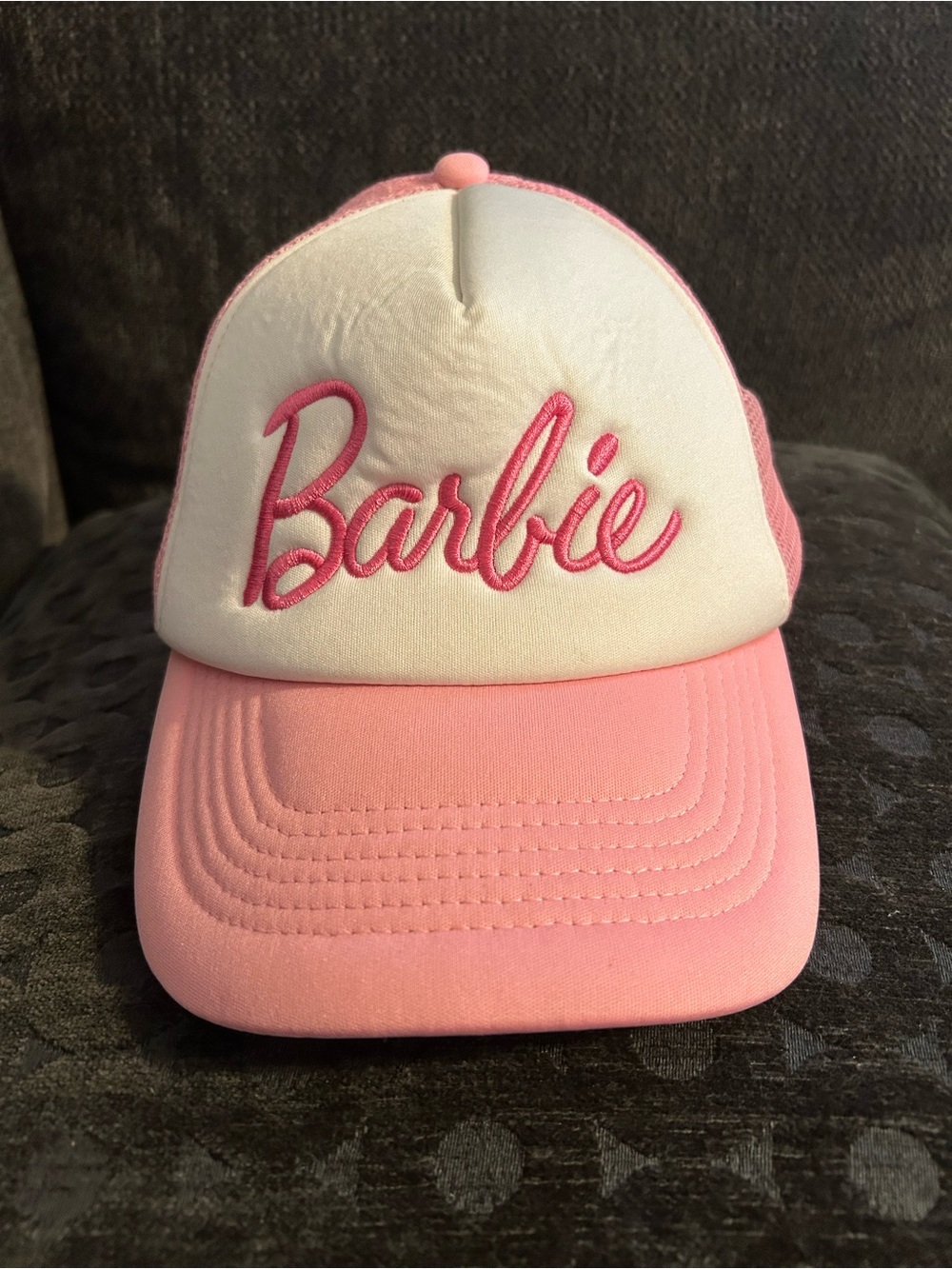 Barbie Pink and White Logo Trucker Hat